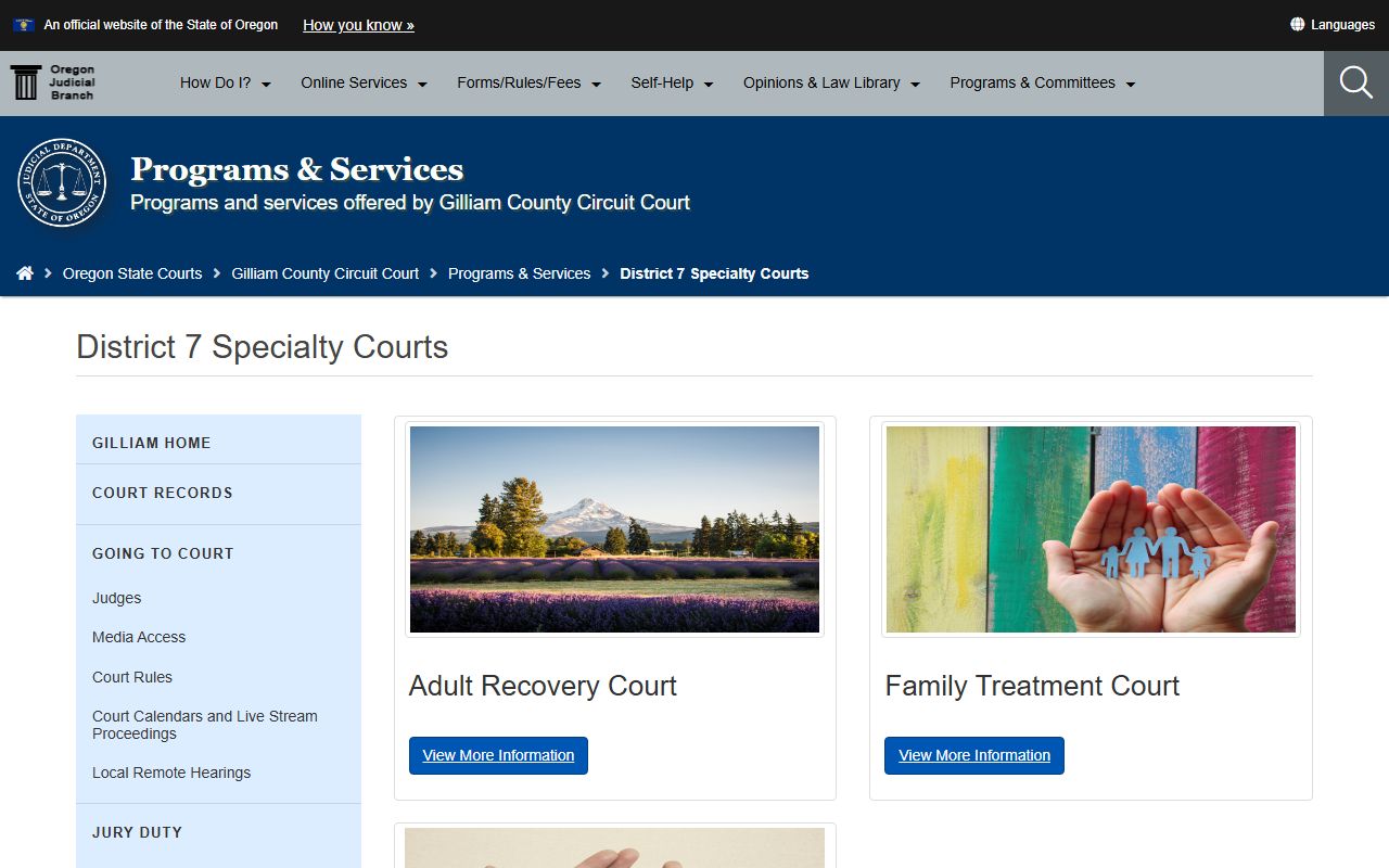 Gilliam County court records District 7 specialty courts page