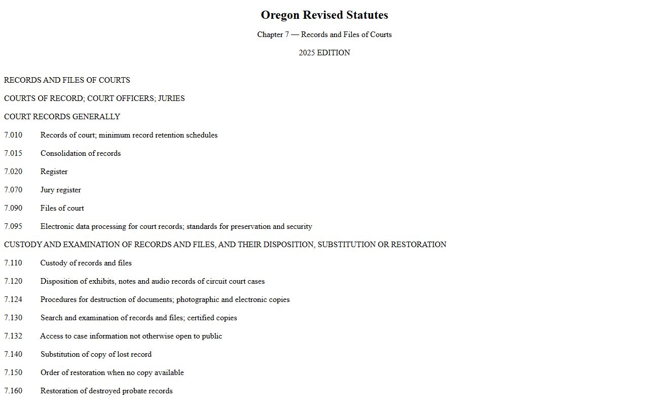 Gilliam County court records ORS chapter 7 court register law