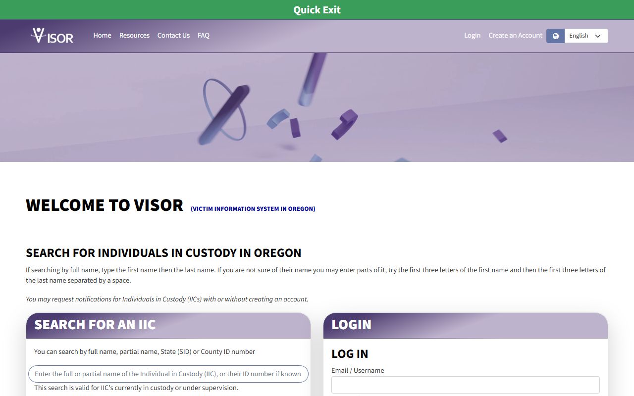 Oregon VISOR search and notification portal