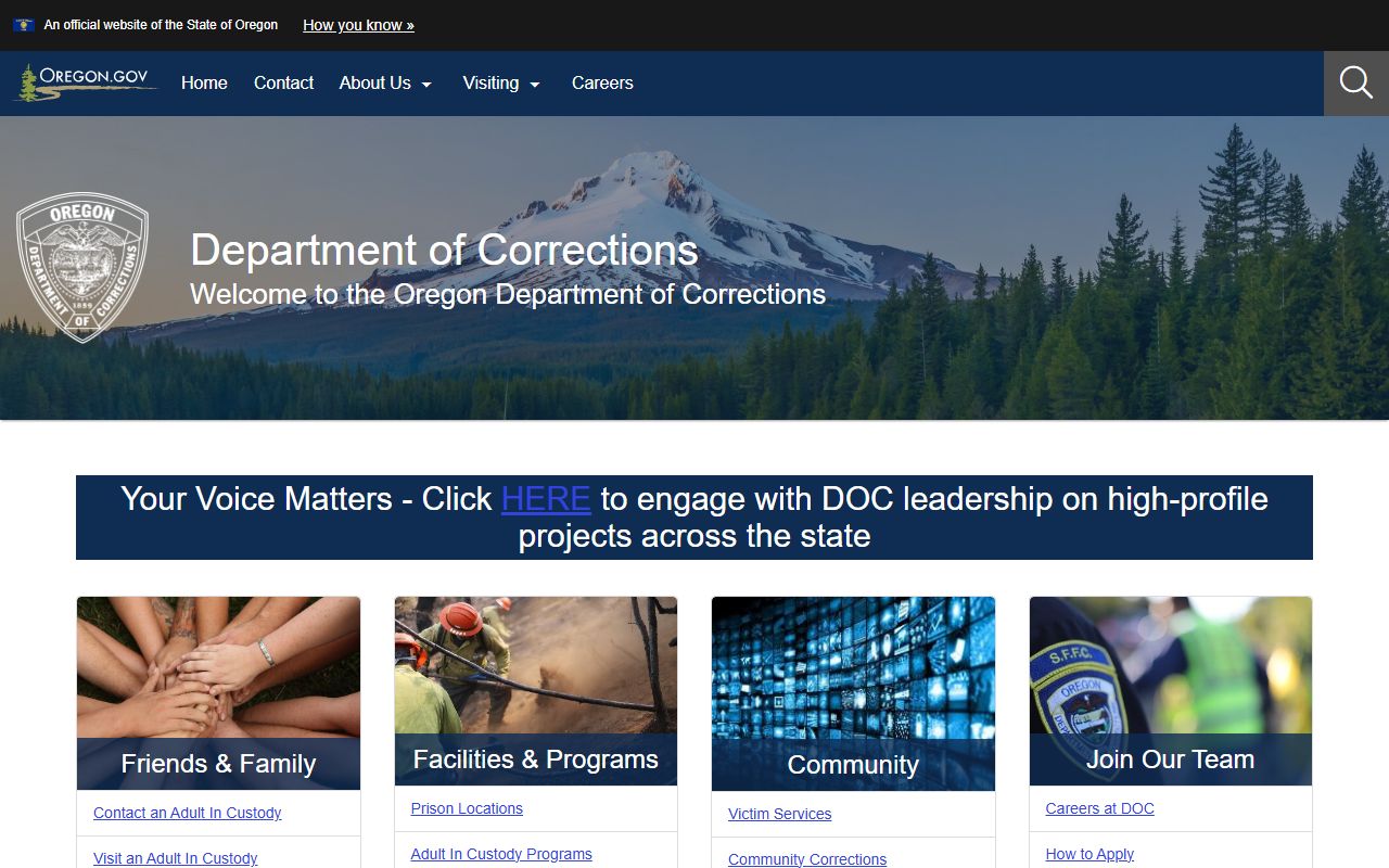 Oregon Department of Corrections public search resources