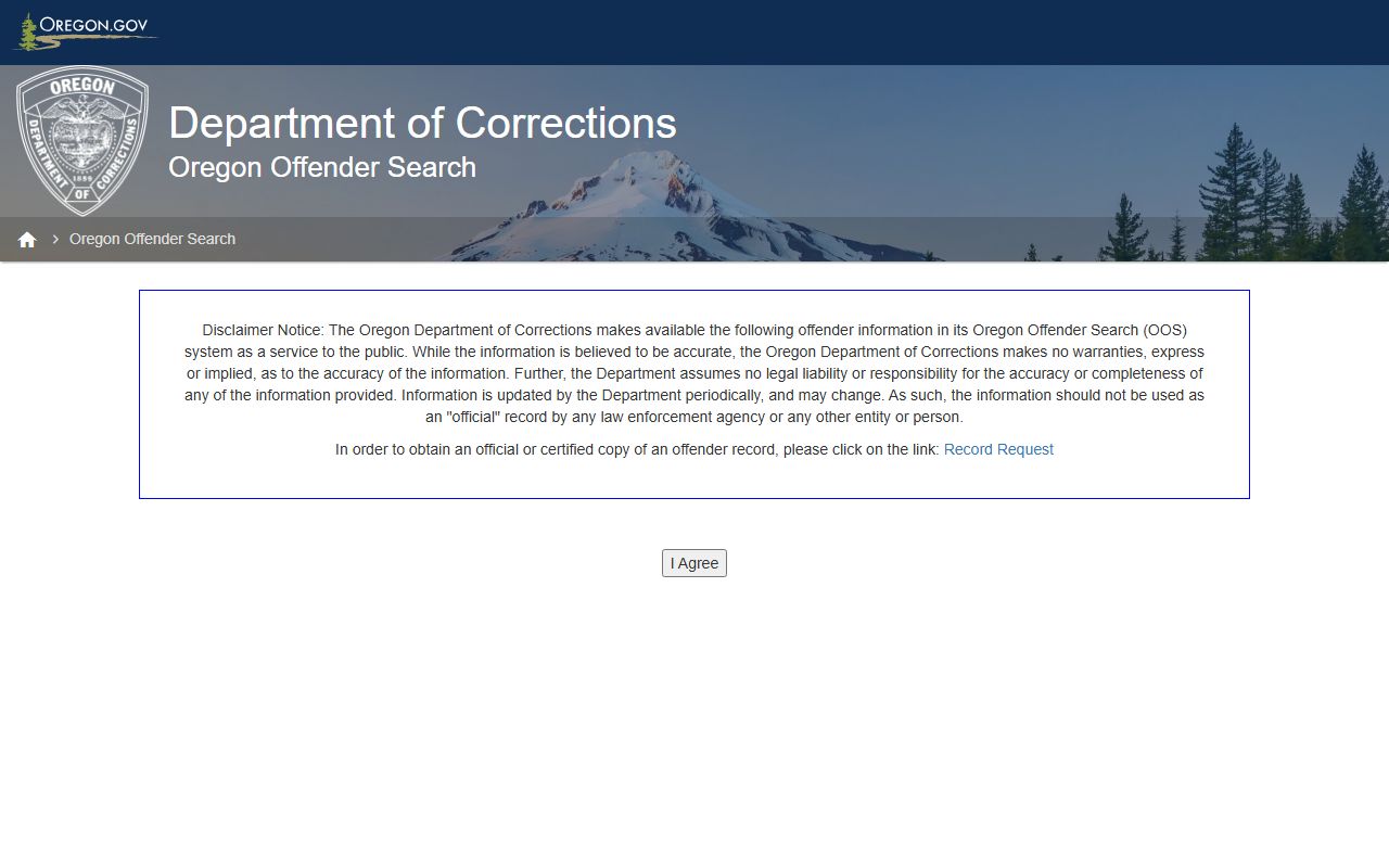 Oregon DOC offender search portal for state custody records