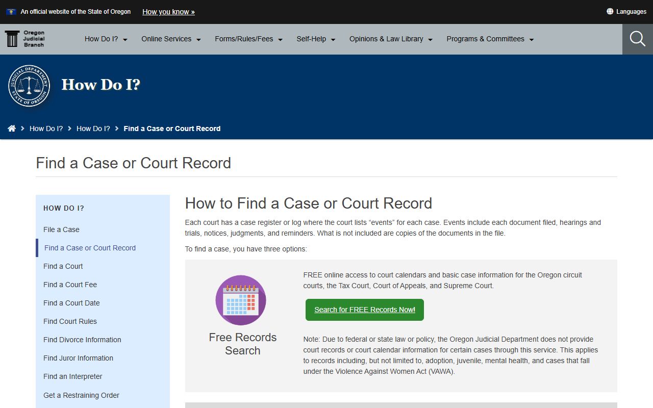 Gilliam County court records OJD find case page