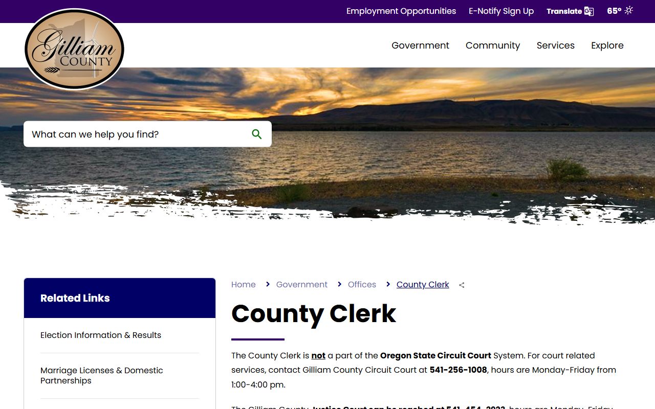 Gilliam County court records County Clerk office page